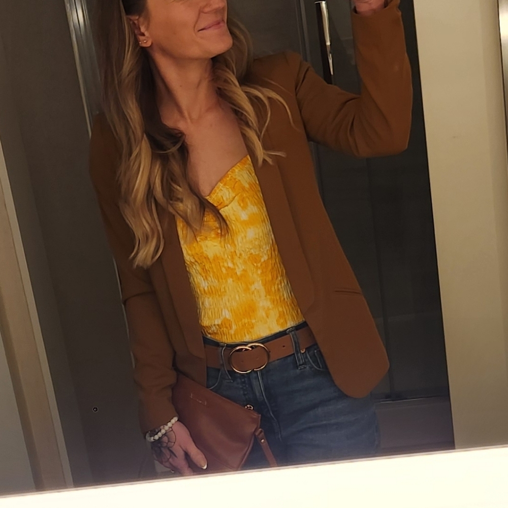 Brown Blazer with Yellow Top